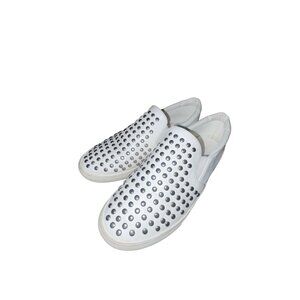 La Sheelah Slip On Shoes White Silver Tone Studs Size 5.5 Studded Sneakers